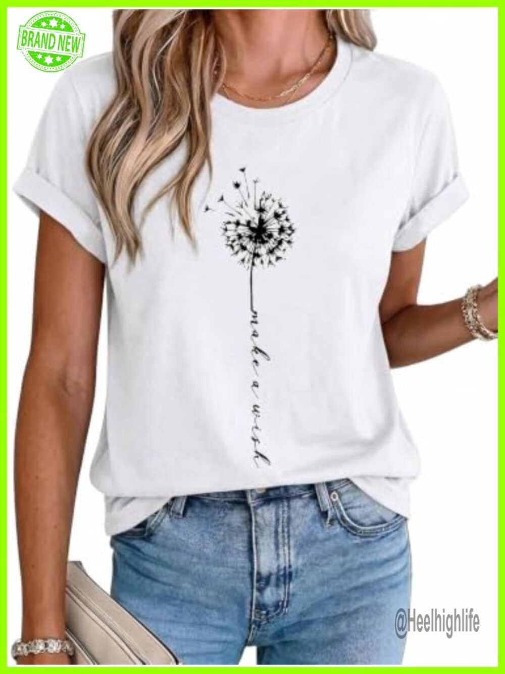 Womens Make A Wish Dandelion Graphic Tee Short Sleeve Crew Neck Casual Top